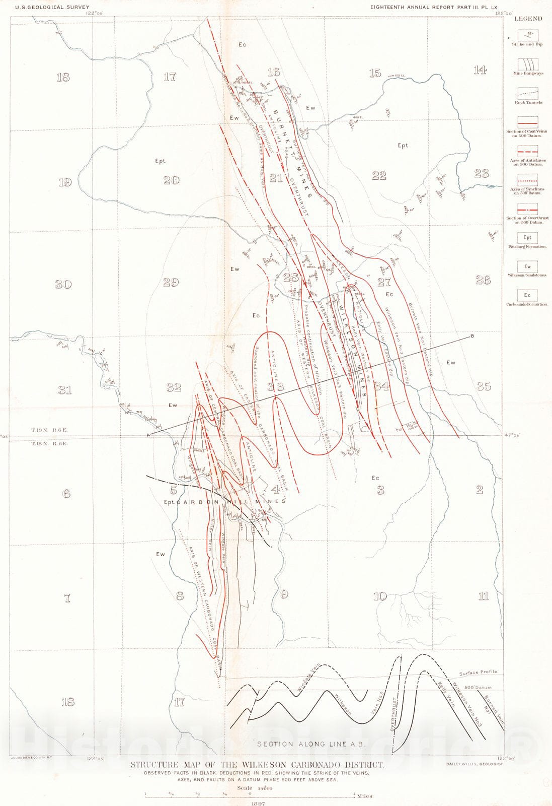 Historic Map : 1898 Structure map of the Wilkeson Carbonado District : Vintage Wall Art