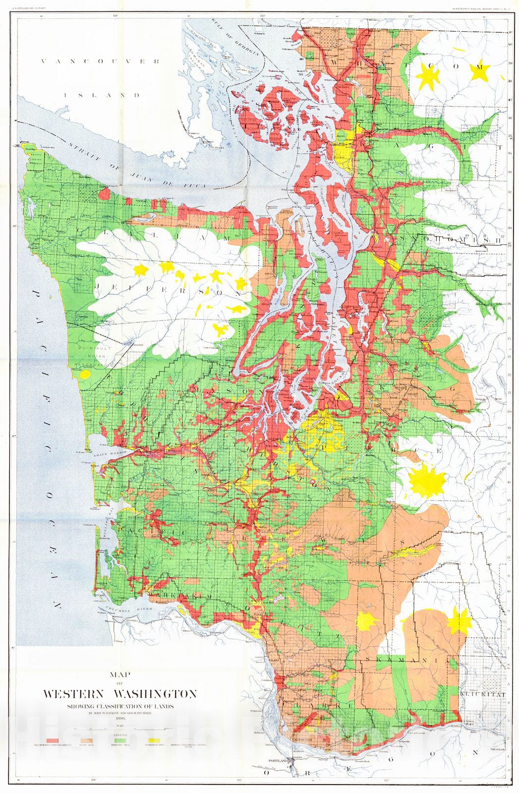 Historic Map : 1898 Map of Western Washington Showing Classification of Lands : Vintage Wall Art