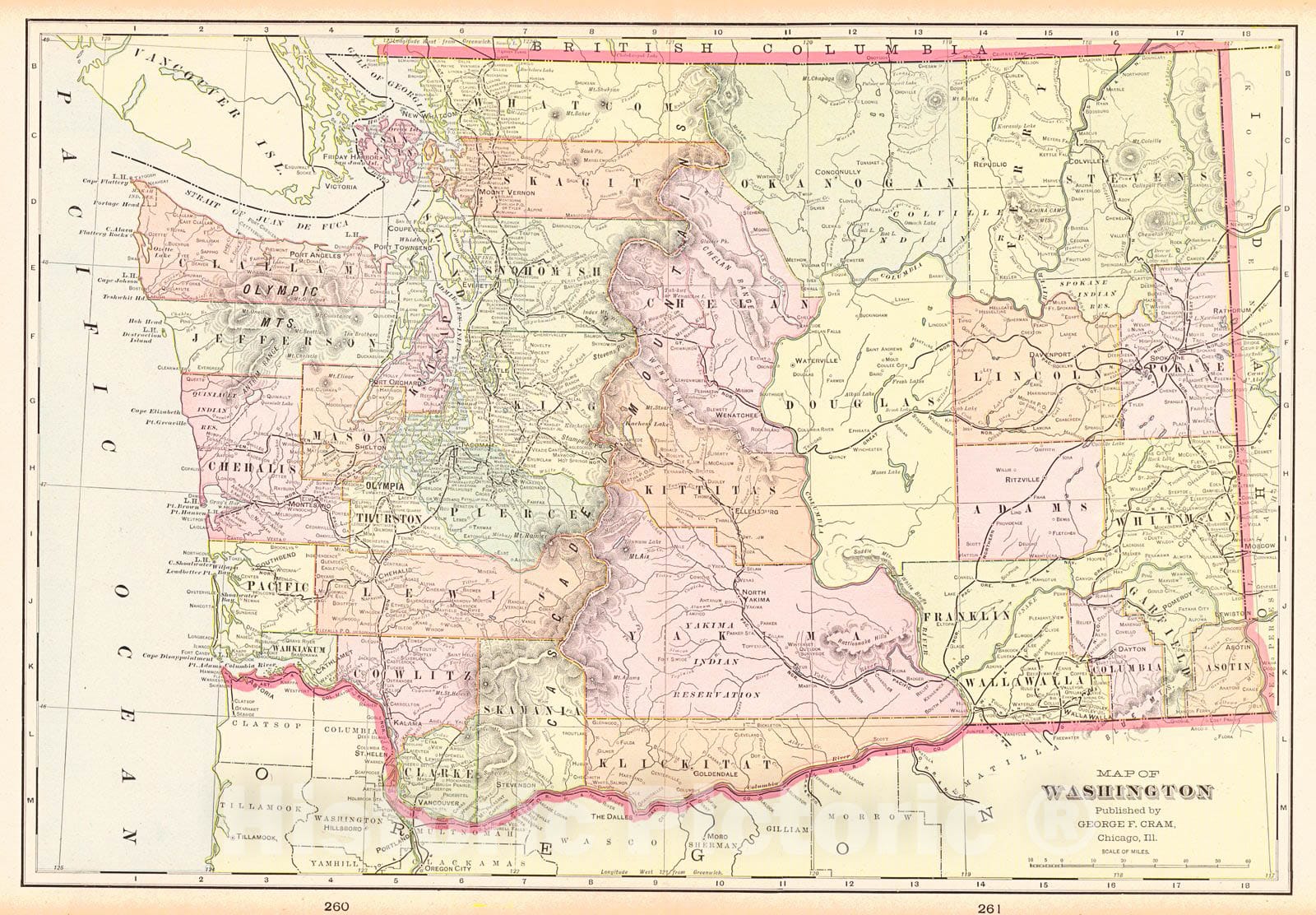 Historic Map : 1900 Map of Washington : Vintage Wall Art