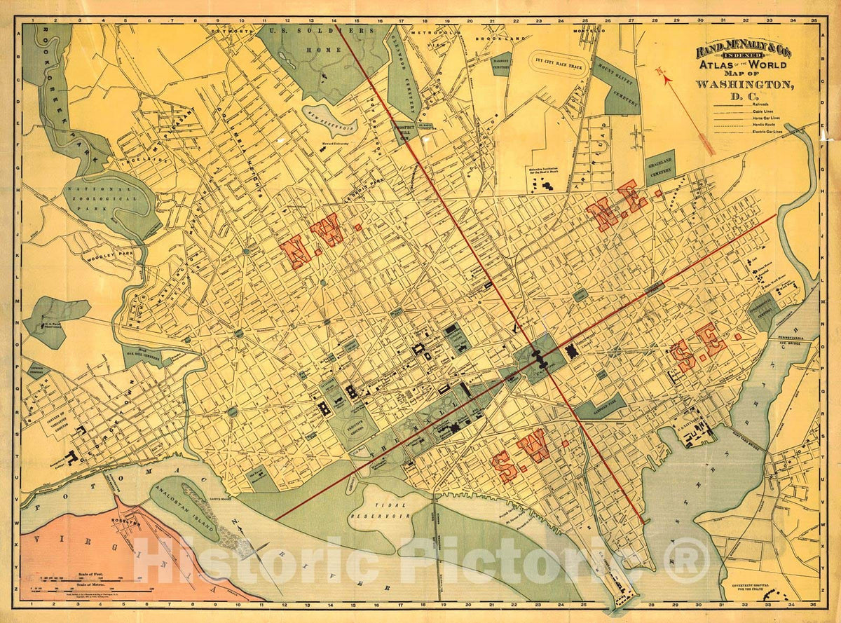 Historic Map : 1893 Map of Washington, D.C. : Vintage Wall Art