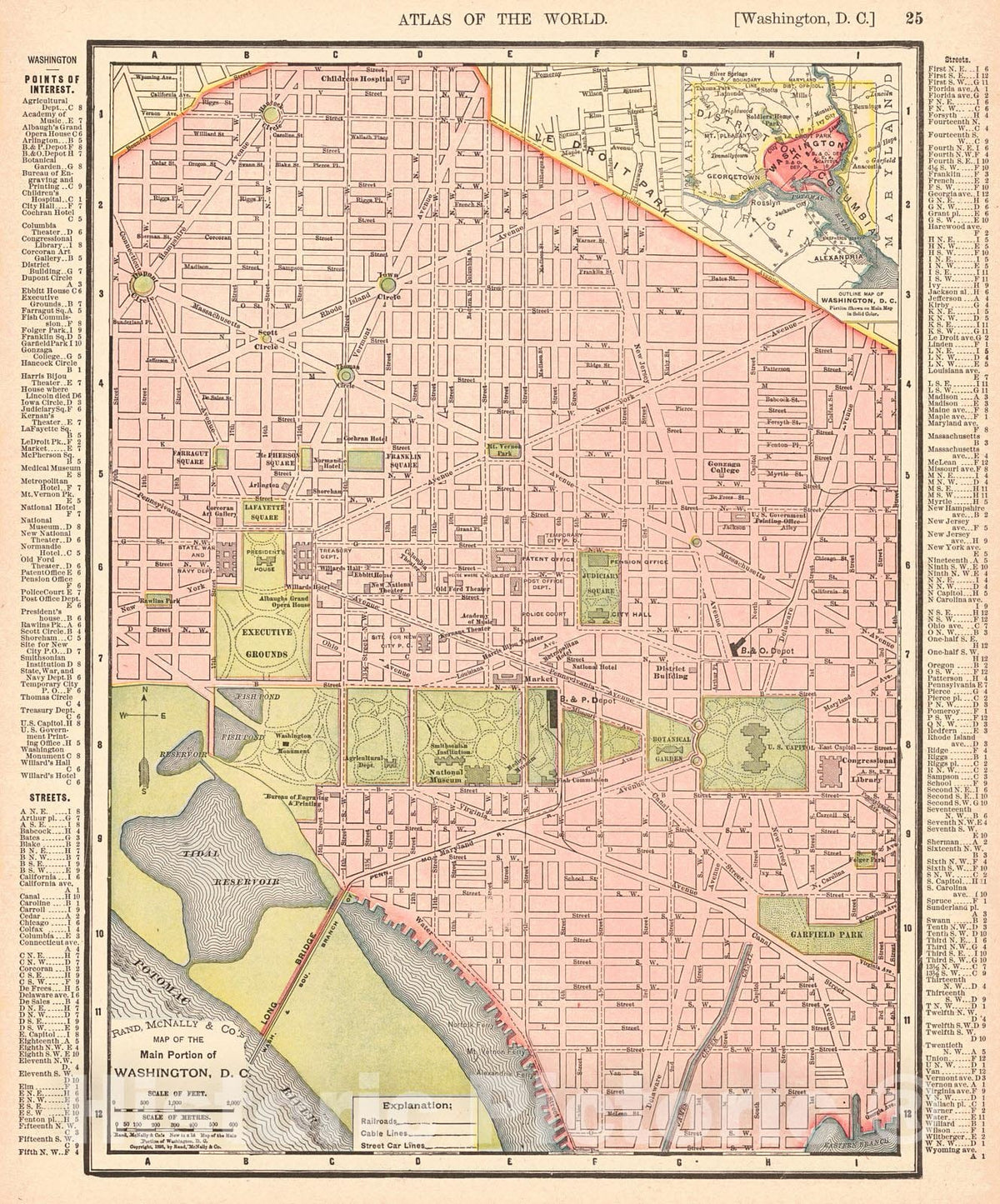 Historic Map : 1895 Map of the Main Portion of Washington, D.C. : Vintage Wall Art