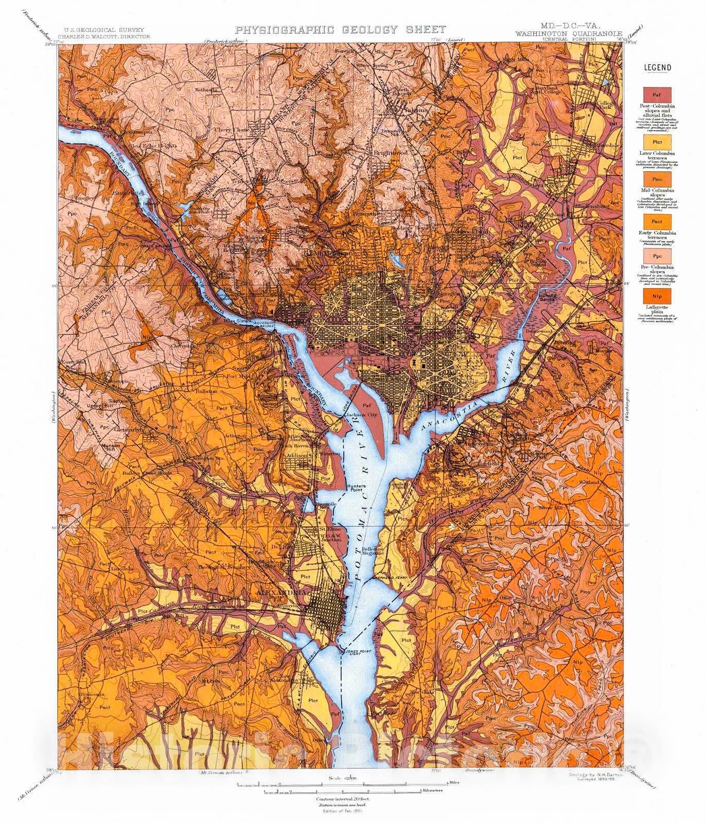 Historic Map : 1901 Physiographic Geology Sheet, Washington Quadrangle  : Vintage Wall Art