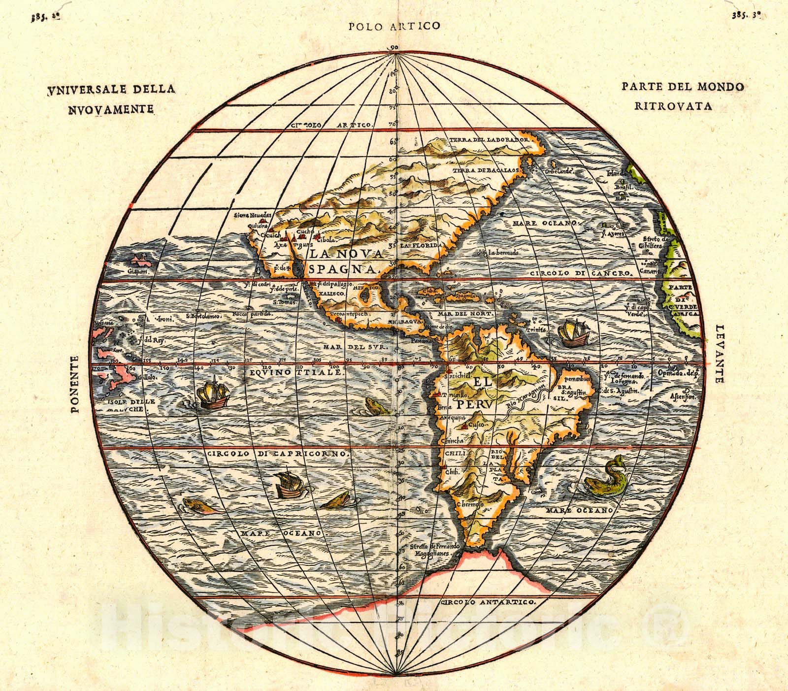 Historic Map : 1556 Universale della parte del Mondo Nuovamente Ritrovata : Vintage Wall Art
