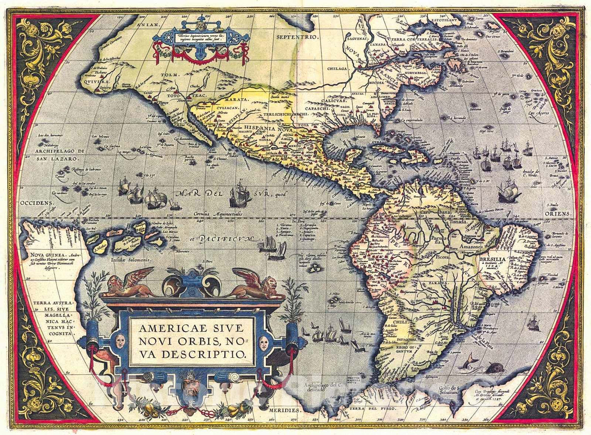Historic Map : 1587 Americae sive novi orbis, nova descriptio : Vintage Wall Art
