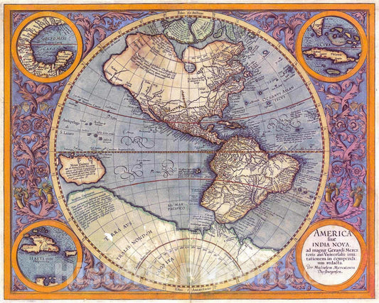Historic Map : 1595 America siue India nova : Vintage Wall Art