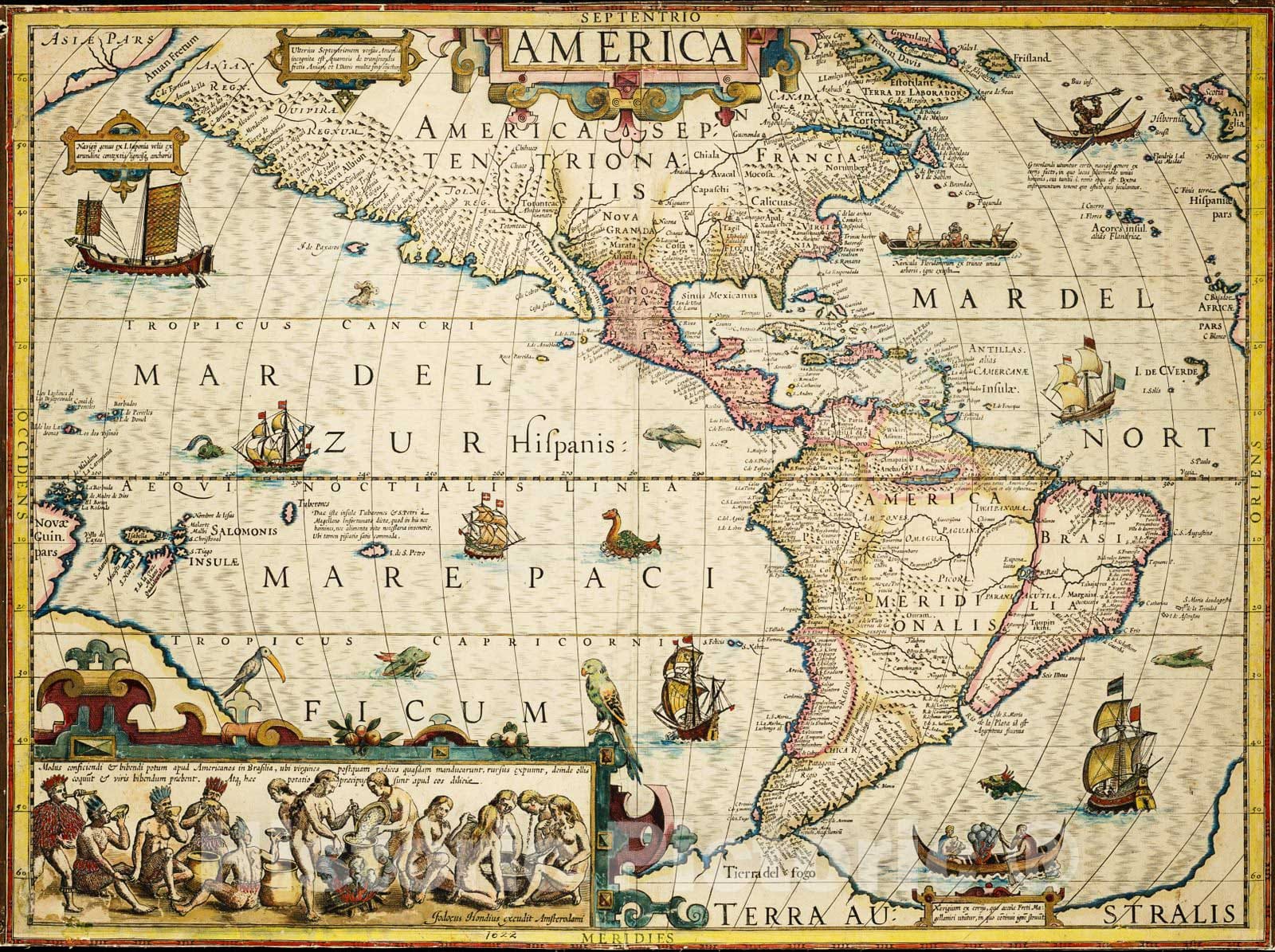 Historic Map : 1622 America / Jocodus Hondius : Vintage Wall Art