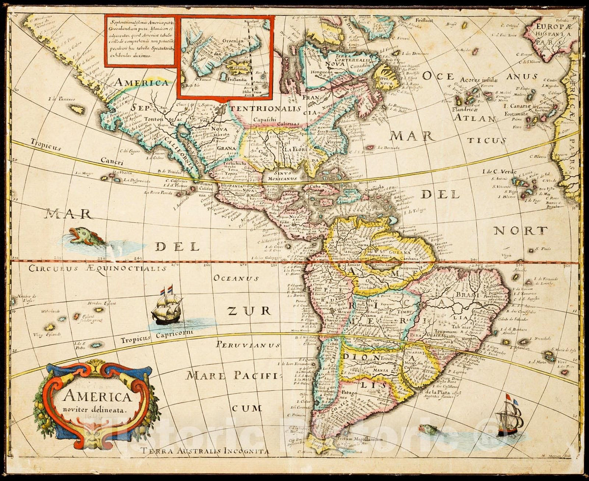 Historic Map : 1646 America noviter delineata /M. Merian, fecit. : Vintage Wall Art
