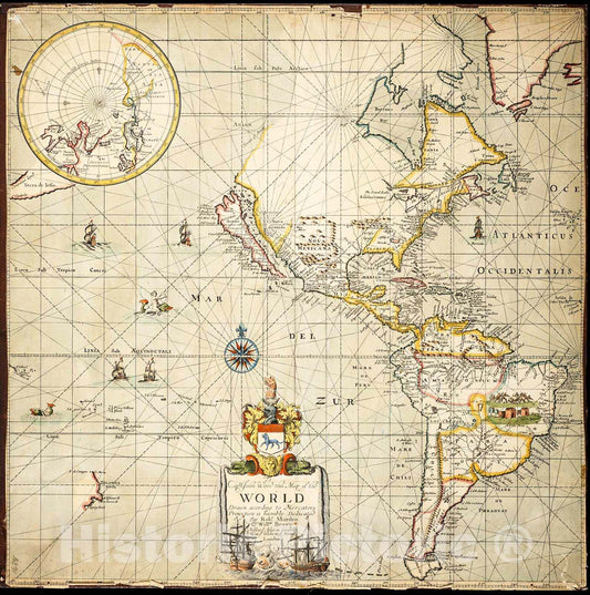 Historic Map : 1688 To Captain John Wood This Map of the World drawn according to Mercators Projection humbly dedicated by Robt. Morden & Willm. Berry. : Vintage Wall Art