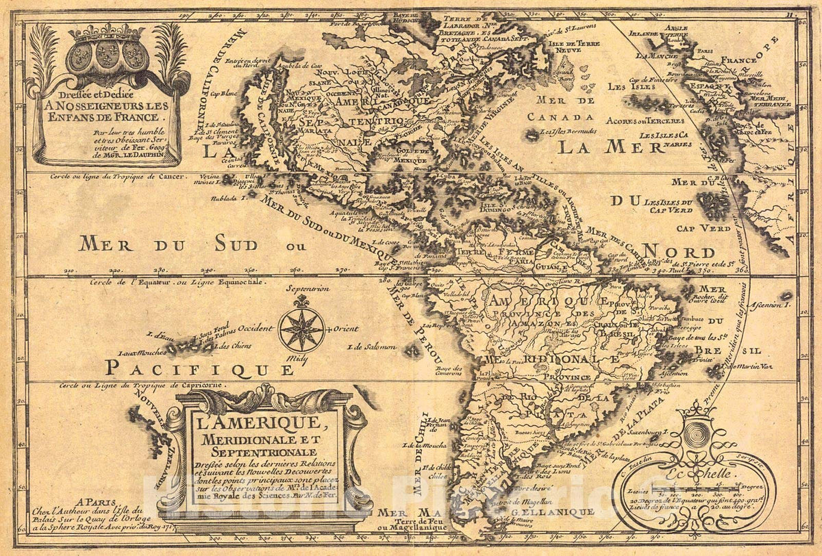 Historic Map : 1717 L'Amerique : Vintage Wall Art