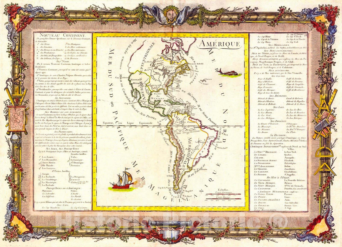 Historic Map : 1735 Amerique : Vintage Wall Art