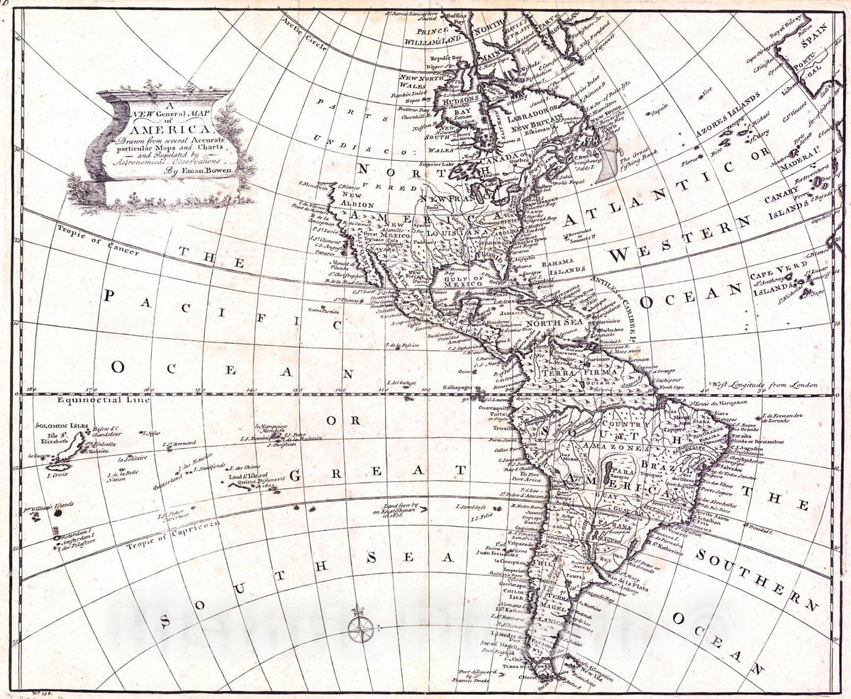 Historic Map : 1744 A New General Map of America : Vintage Wall Art