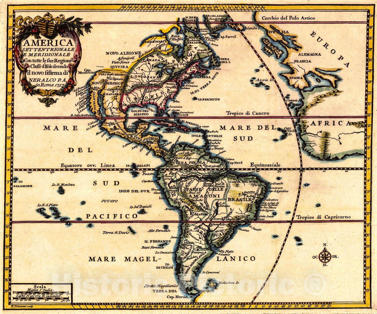 Historic Map : 1757 America Settentrionale E Meriodionale : Vintage Wall Art
