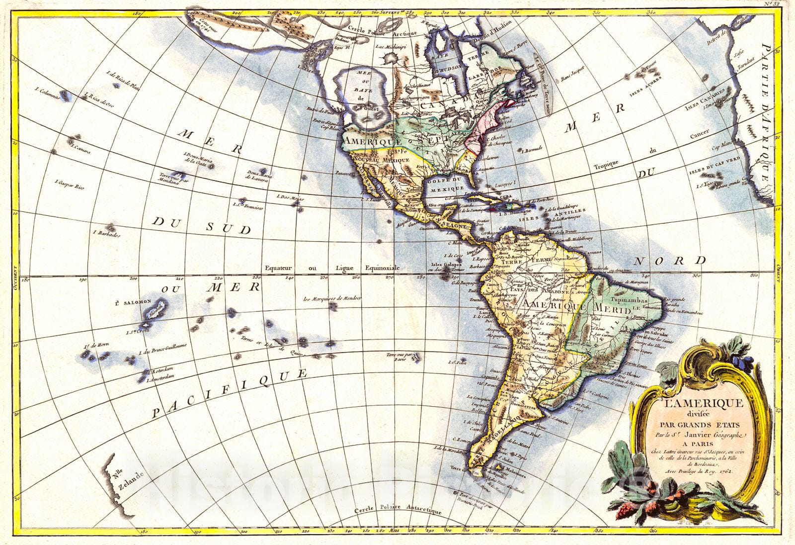 Historic Map : 1762 L'Amerique : Vintage Wall Art