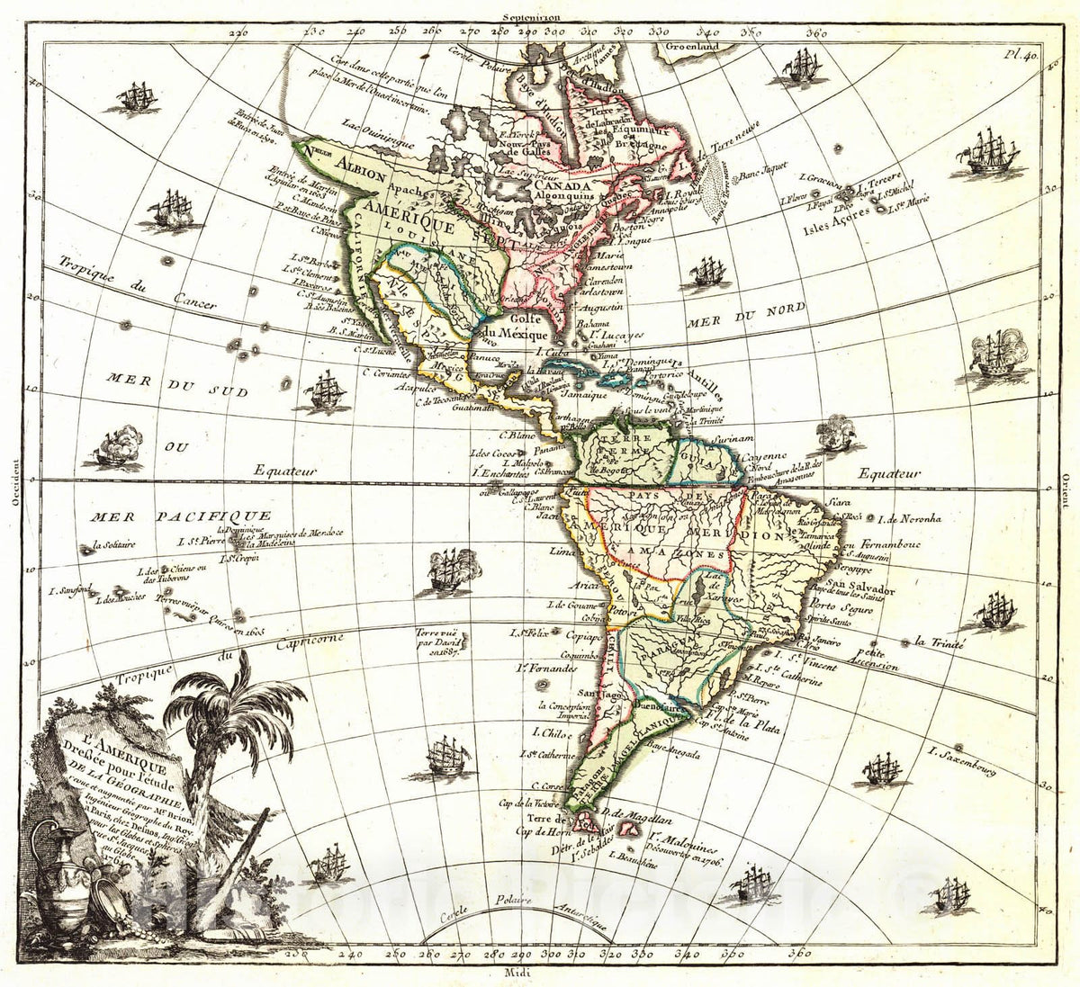 Historic Map : 1766 L'Amerique : Vintage Wall Art