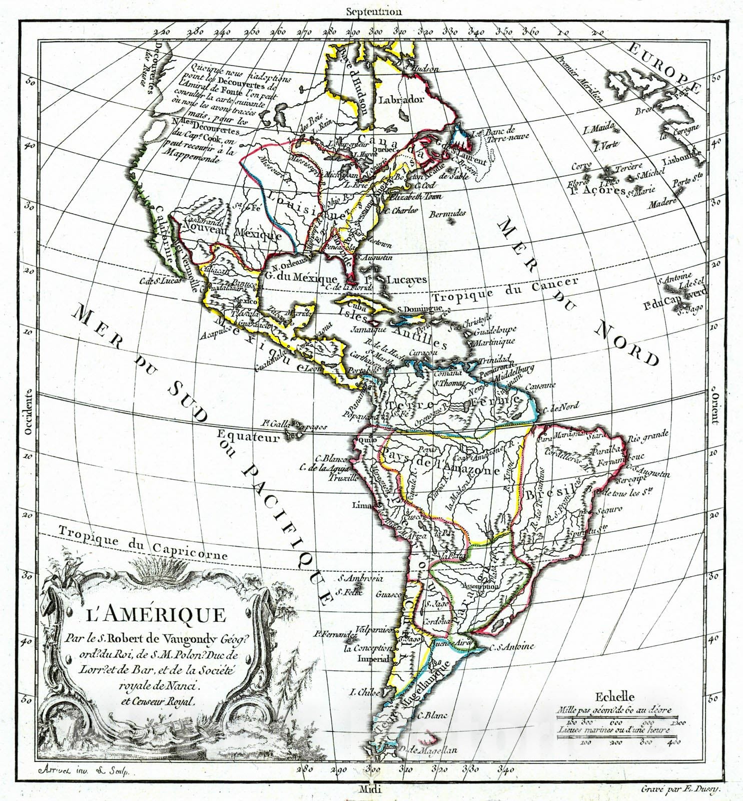 Historic Map : 1784 L'Amerique : Vintage Wall Art