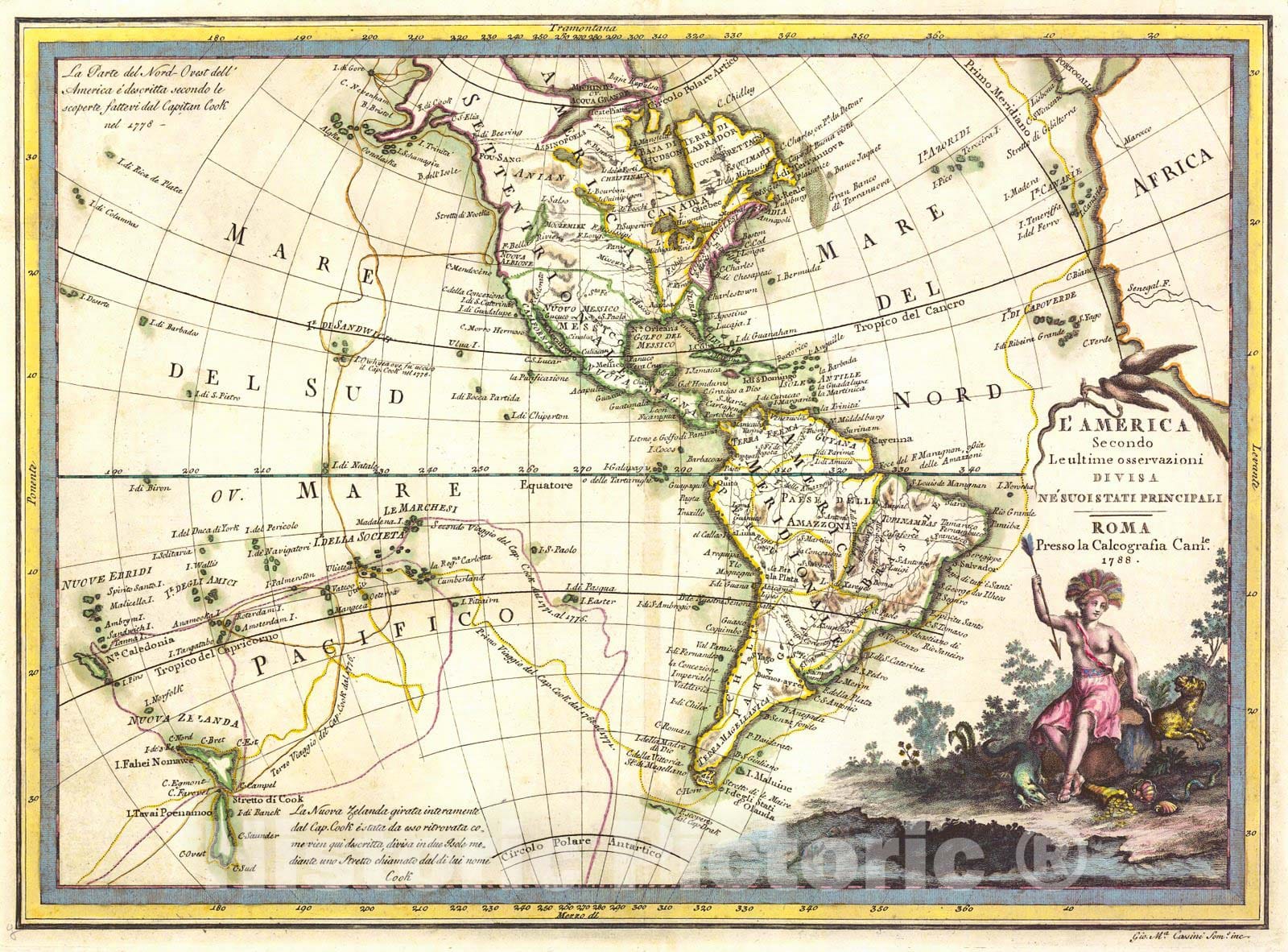 Historic Map : 1788 L'America : Vintage Wall Art