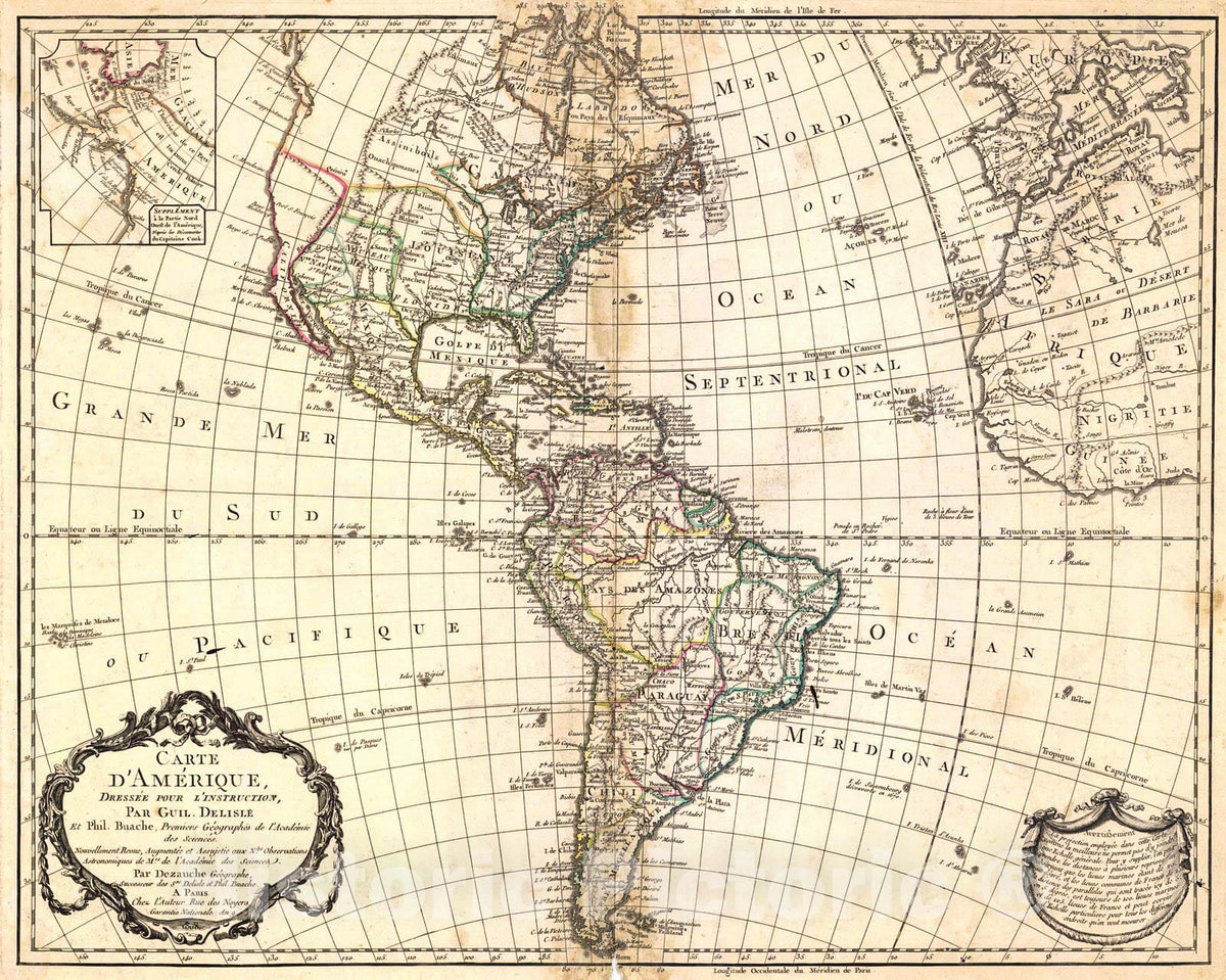 Historic Map : 1808 Carte d'Amerique : Vintage Wall Art