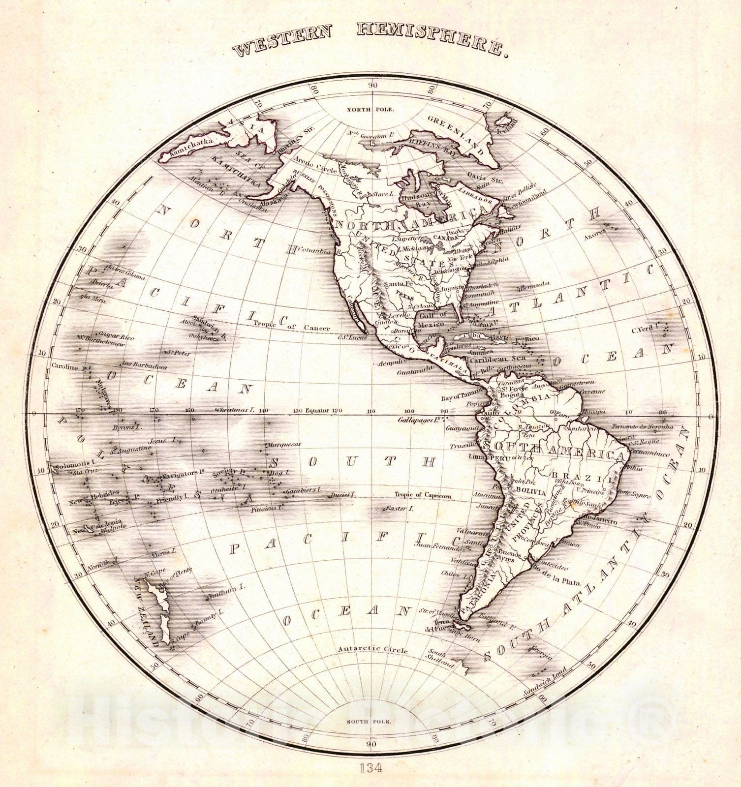Historic Map : 1820 Western Hemisphere : Vintage Wall Art