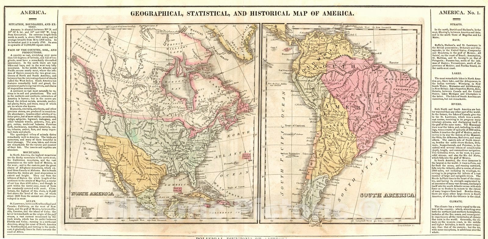 Historic Map : 1822 Geographical, Statistical & Historical Map of America : Vintage Wall Art