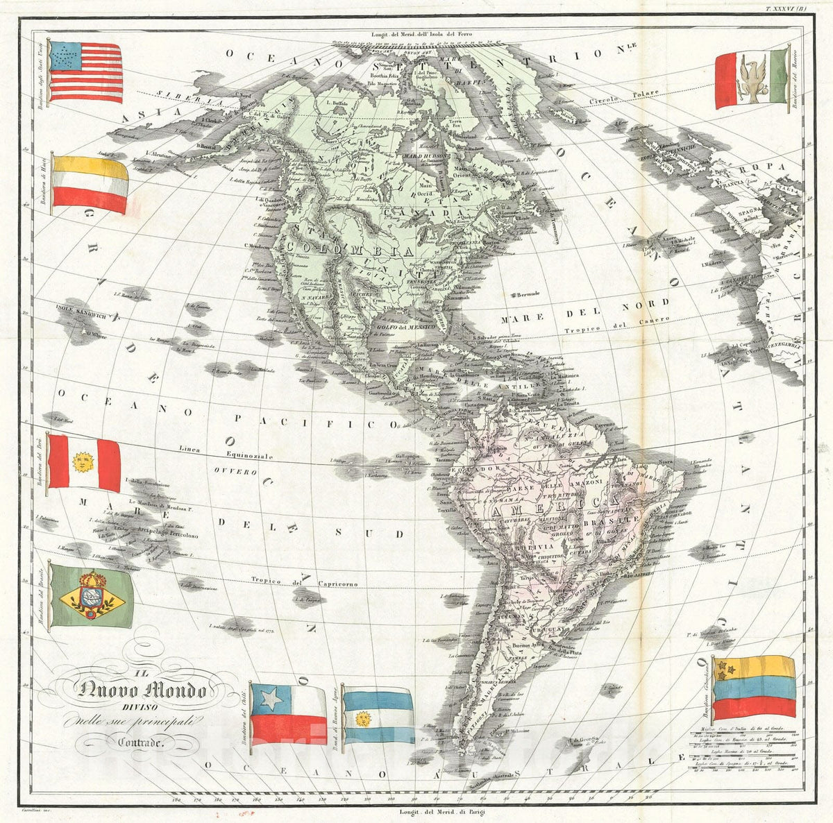 Historic Map : 1842 Il Nuovo Mondo : Vintage Wall Art