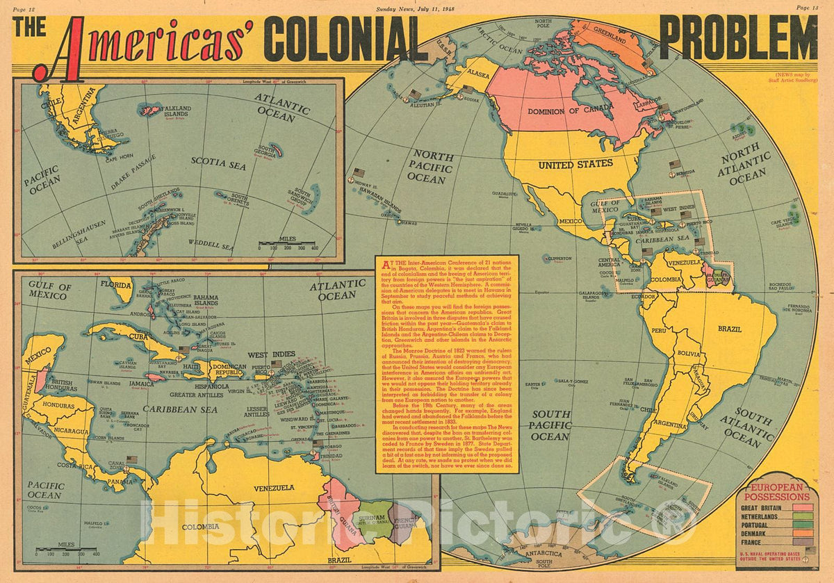 Historic Map : 1948 The Americas' Colonial Problem : Vintage Wall Art