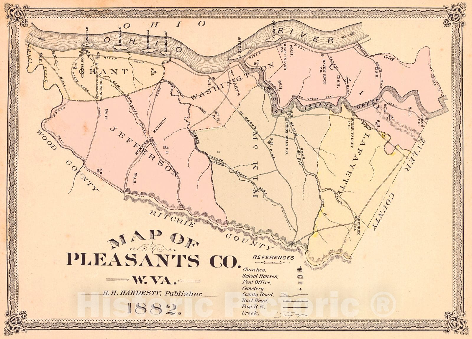 Historic Map : 1882 Map of Pleasants County, West Virginia  : Vintage Wall Art