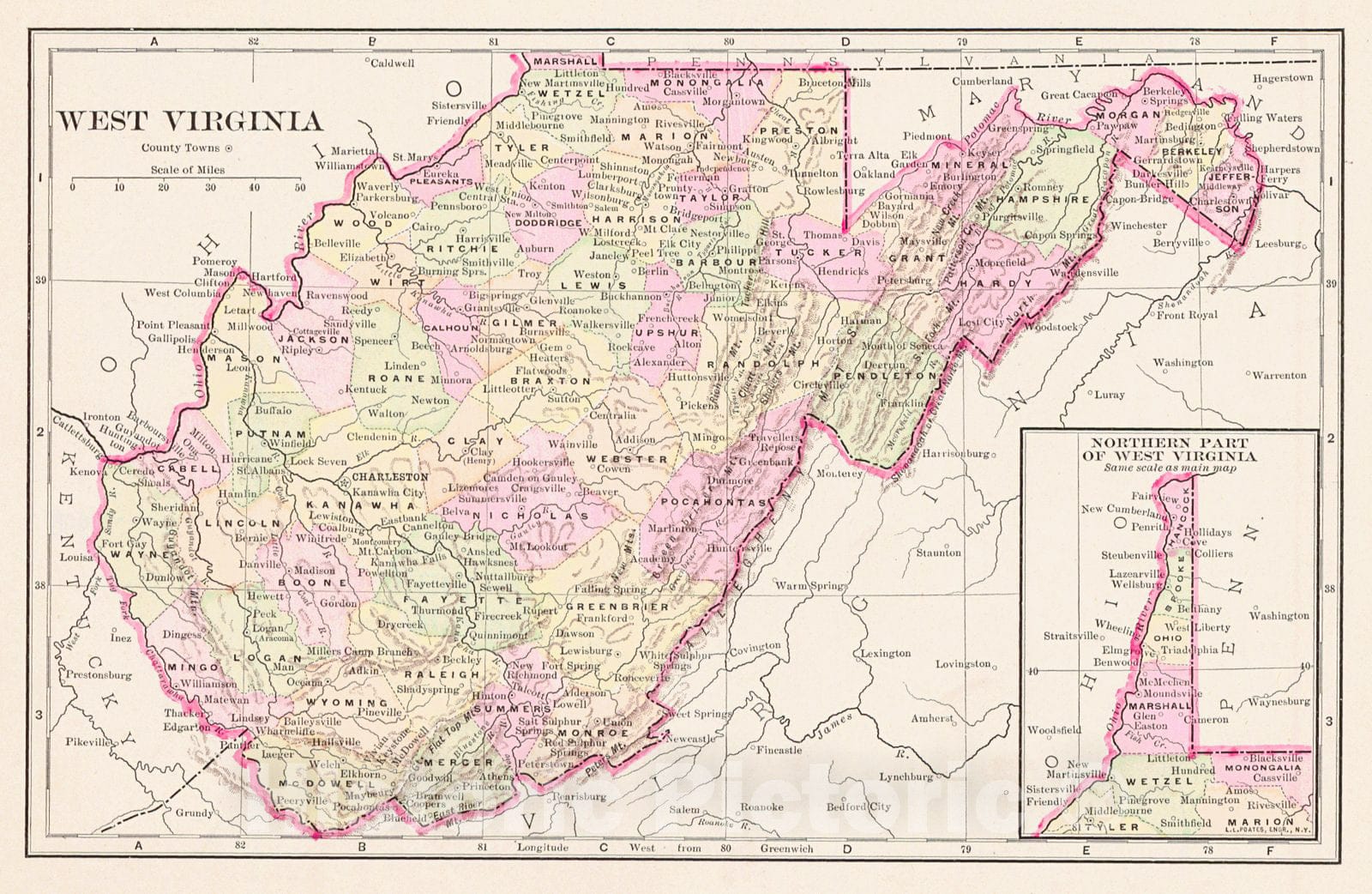 Historic Map : 1890 West Virginia : Vintage Wall Art