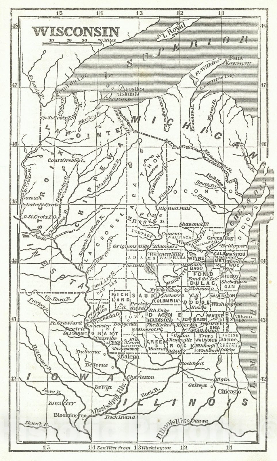 Historic Map : 1853 Wisconsin : Vintage Wall Art