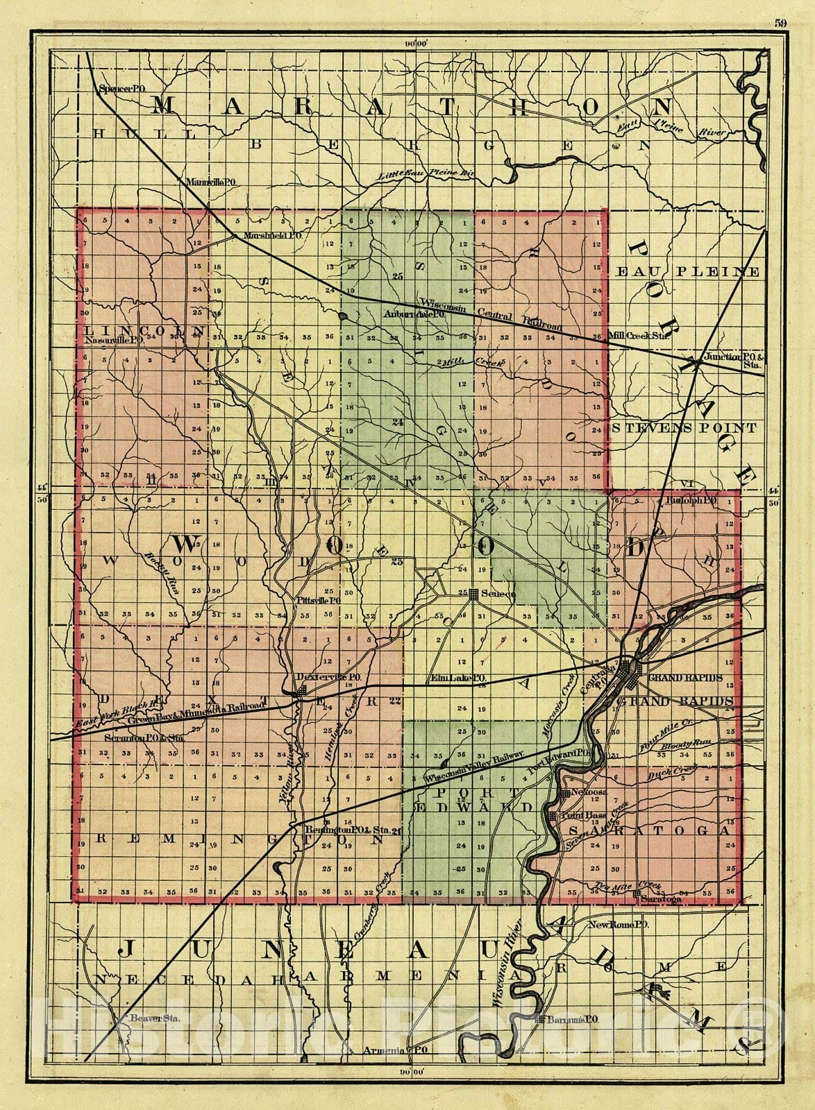 Historic Map : 1876 Wood County : Vintage Wall Art