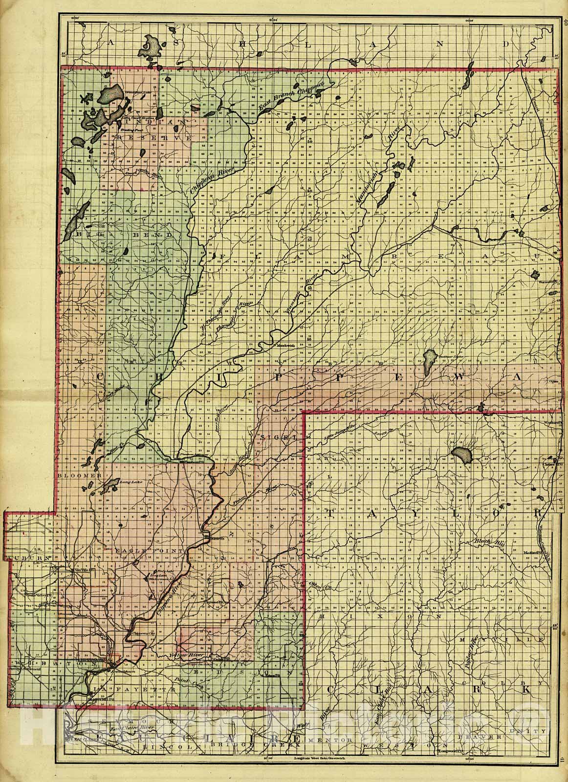 Historic Map : 1876 Chippewa County : Vintage Wall Art
