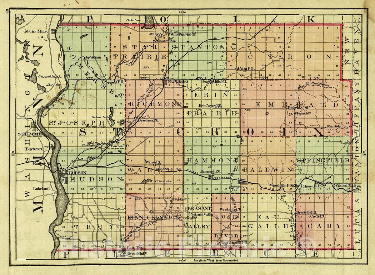Historic Map : 1876 St Croix County : Vintage Wall Art