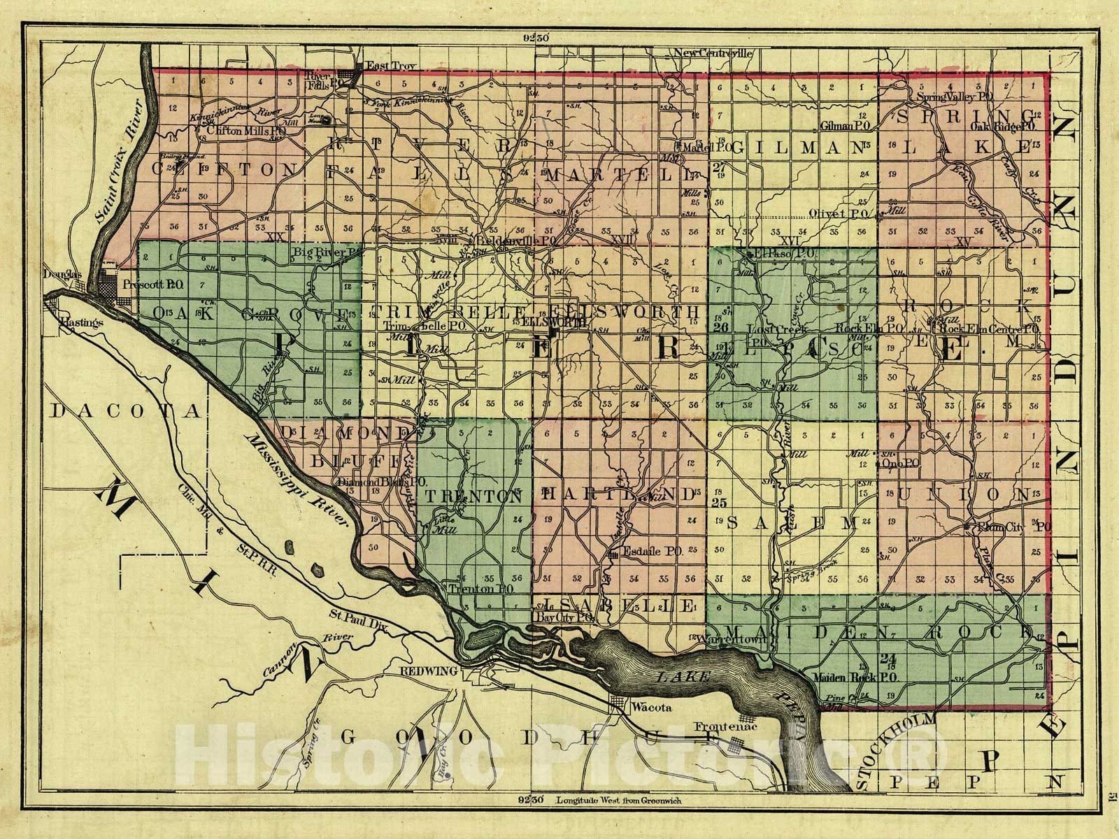 Historic Map : 1876 Pierce County : Vintage Wall Art