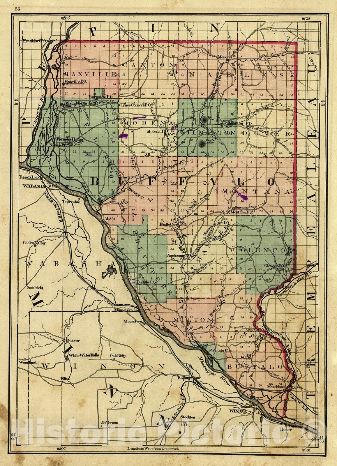 Historic Map : 1876 Buffalo County : Vintage Wall Art