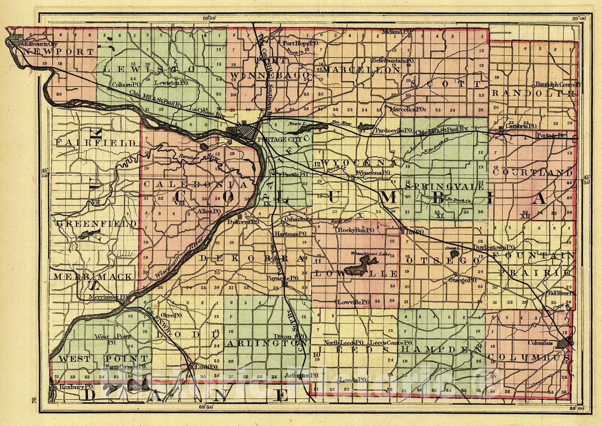 Historic Map : 1876 Columbia County : Vintage Wall Art