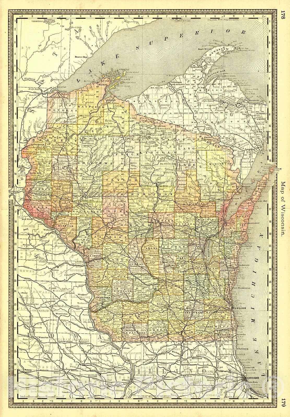Historic Map : 1884 Wisconsin : Vintage Wall Art