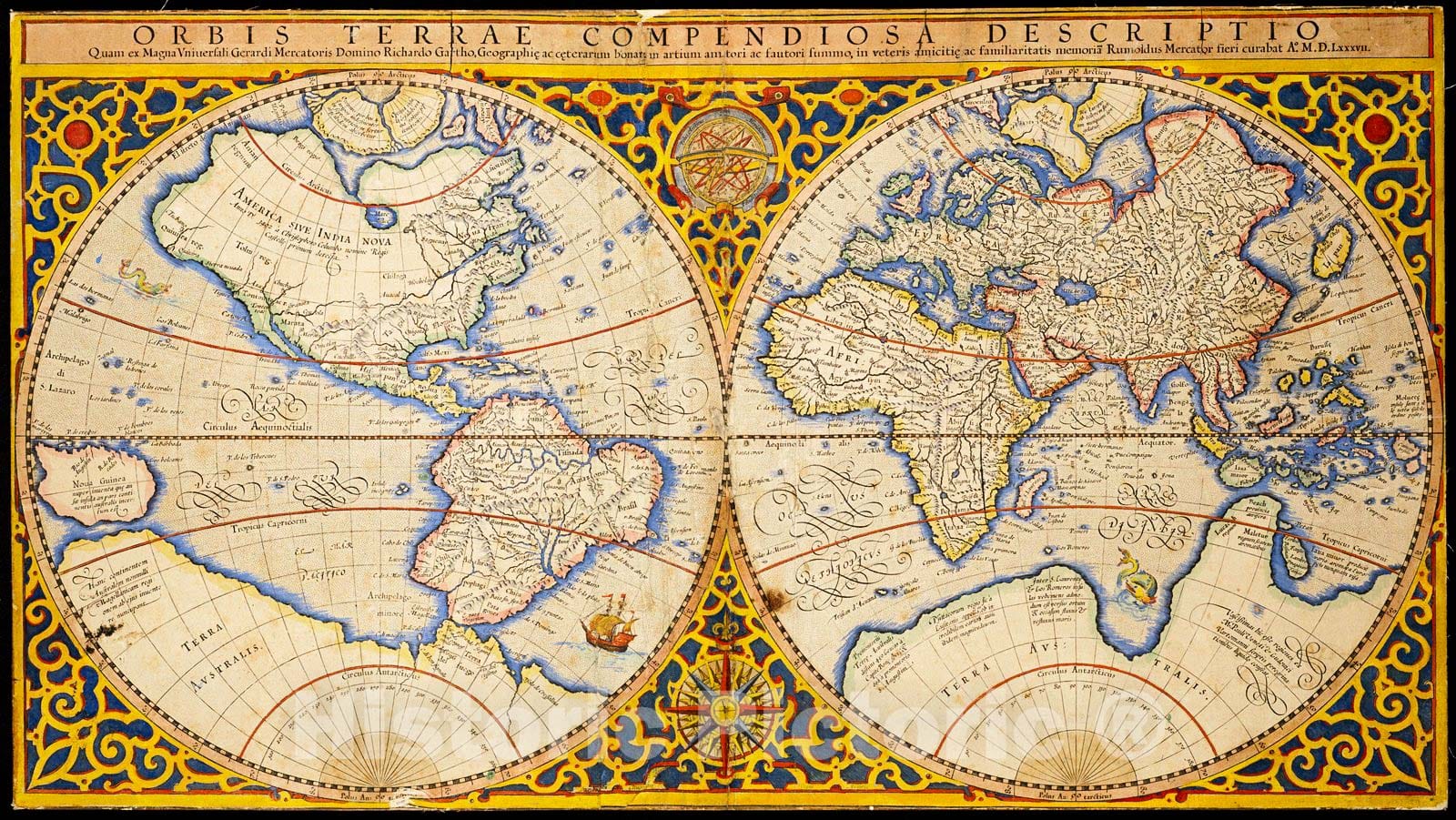 Historic Map : 1587 Orbis Terrae Comendiosa Descriptio : Vintage Wall Art