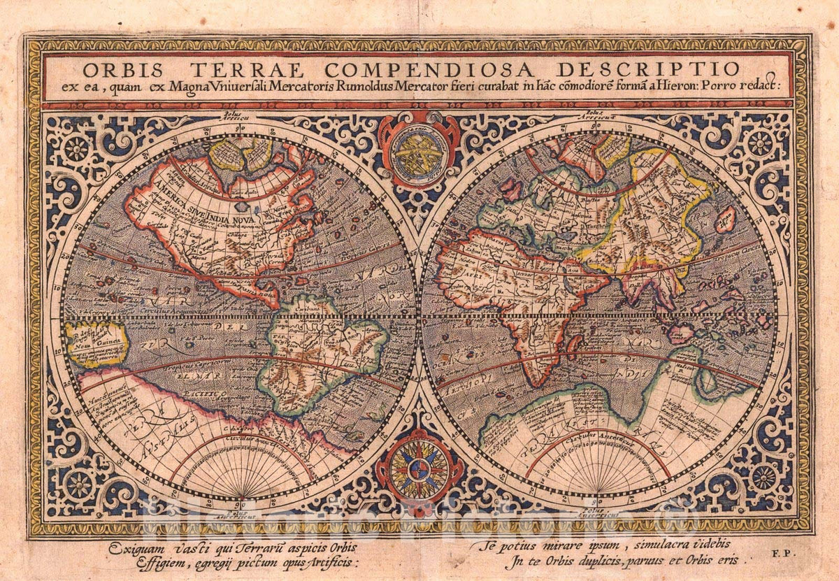 Historic Map : 1604 Orbis, Terrae Comendiosa Descriptio : Vintage Wall Art