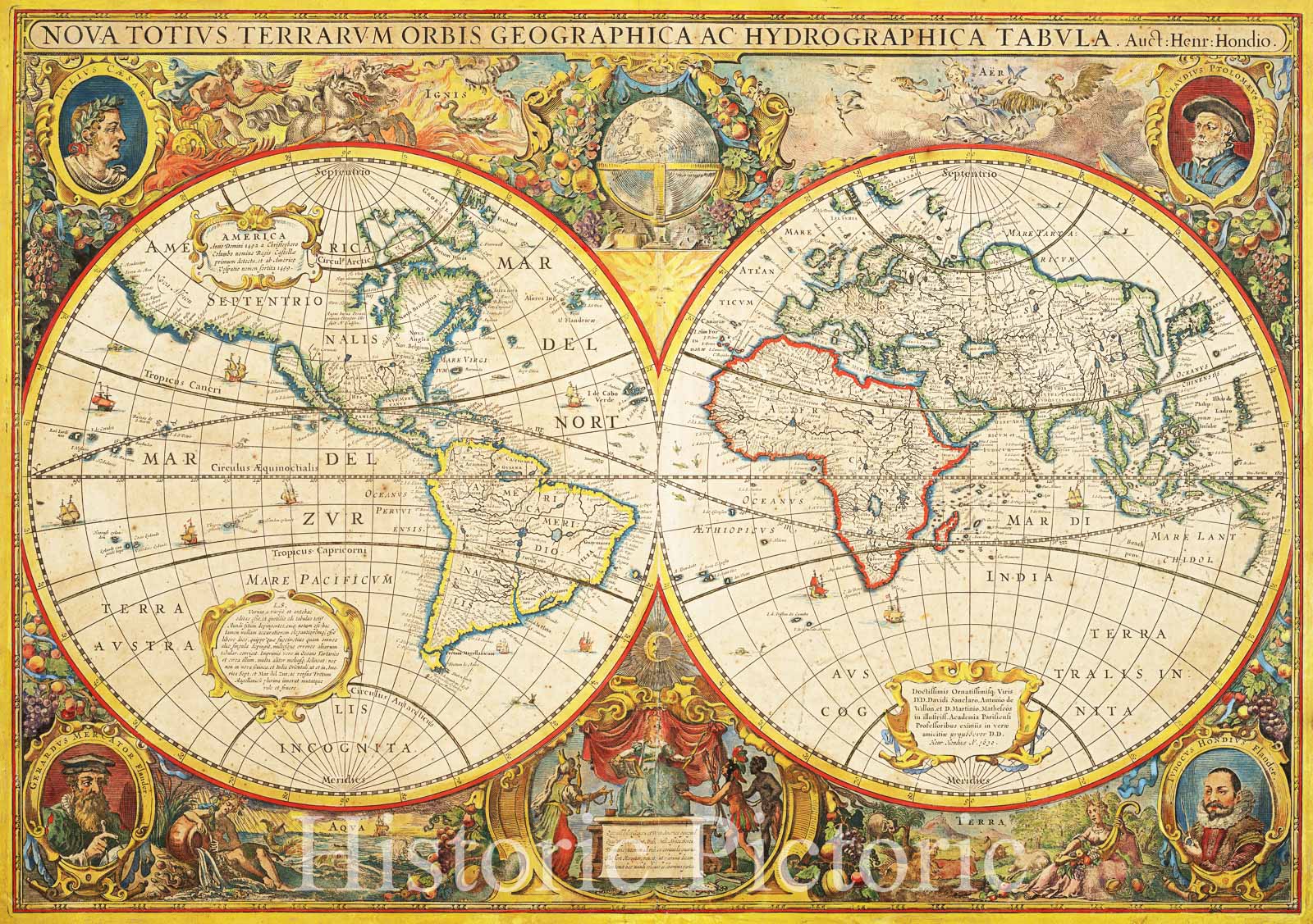 Historic Map : 1630 Nova totivs terrarvm orbis geographica ac hydrographica tabvla / Auct: Henr: Hondio. : Vintage Wall Art