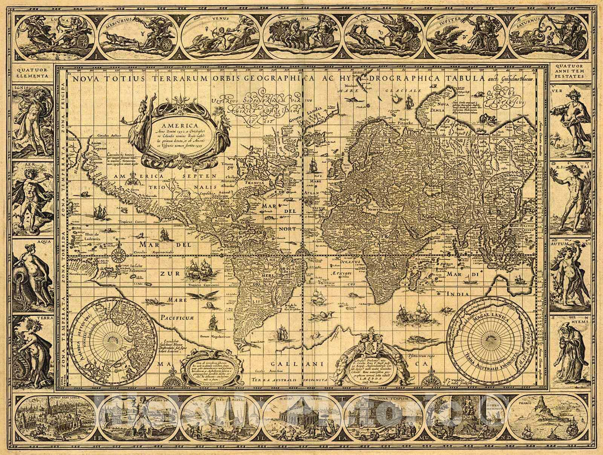 Historic Map : 1635 Nova totius terrarum orbis geographica ac hydrographica tabula : Vintage Wall Art