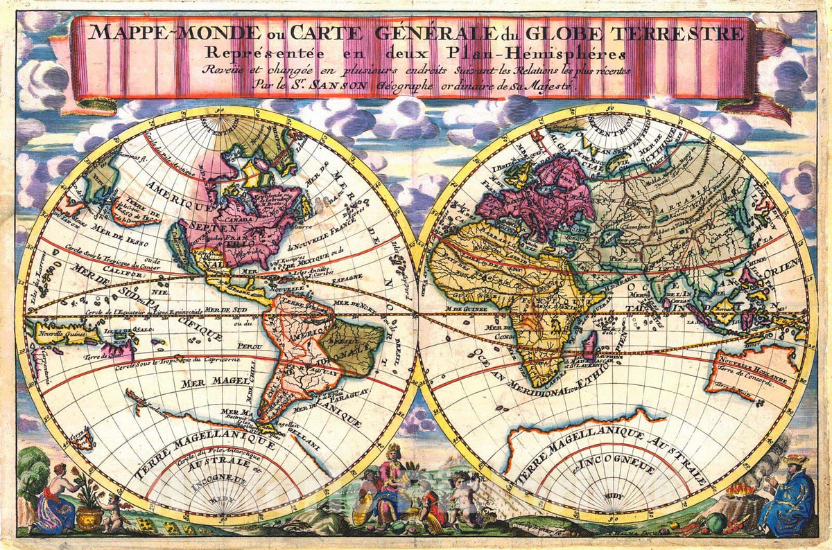 Historic Map : 1680 Mappe-Monde ou Carte Generale du Globe Terrestre : Vintage Wall Art