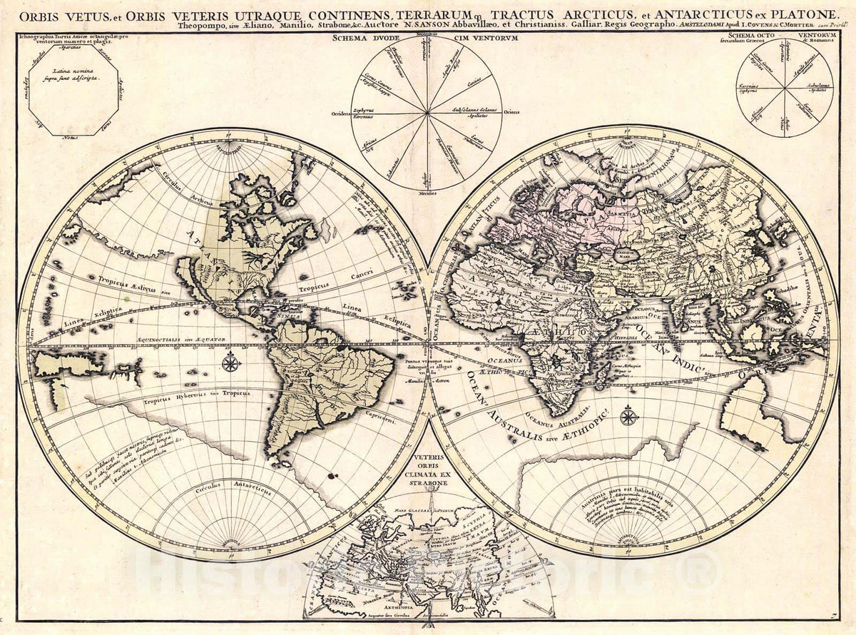 Historic Map : 1684 Orbis Vetus, et orbis veteris utraque continens, terrarum qb tractus Articus et Antarcticus ex Platone : Vintage Wall Art