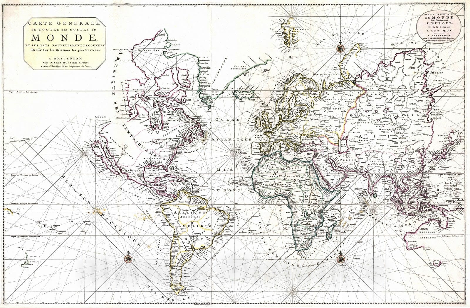 Historic Map : 1703 Carte General de toutes les costes du monde et les pays nouvellement decouvert : Vintage Wall Art