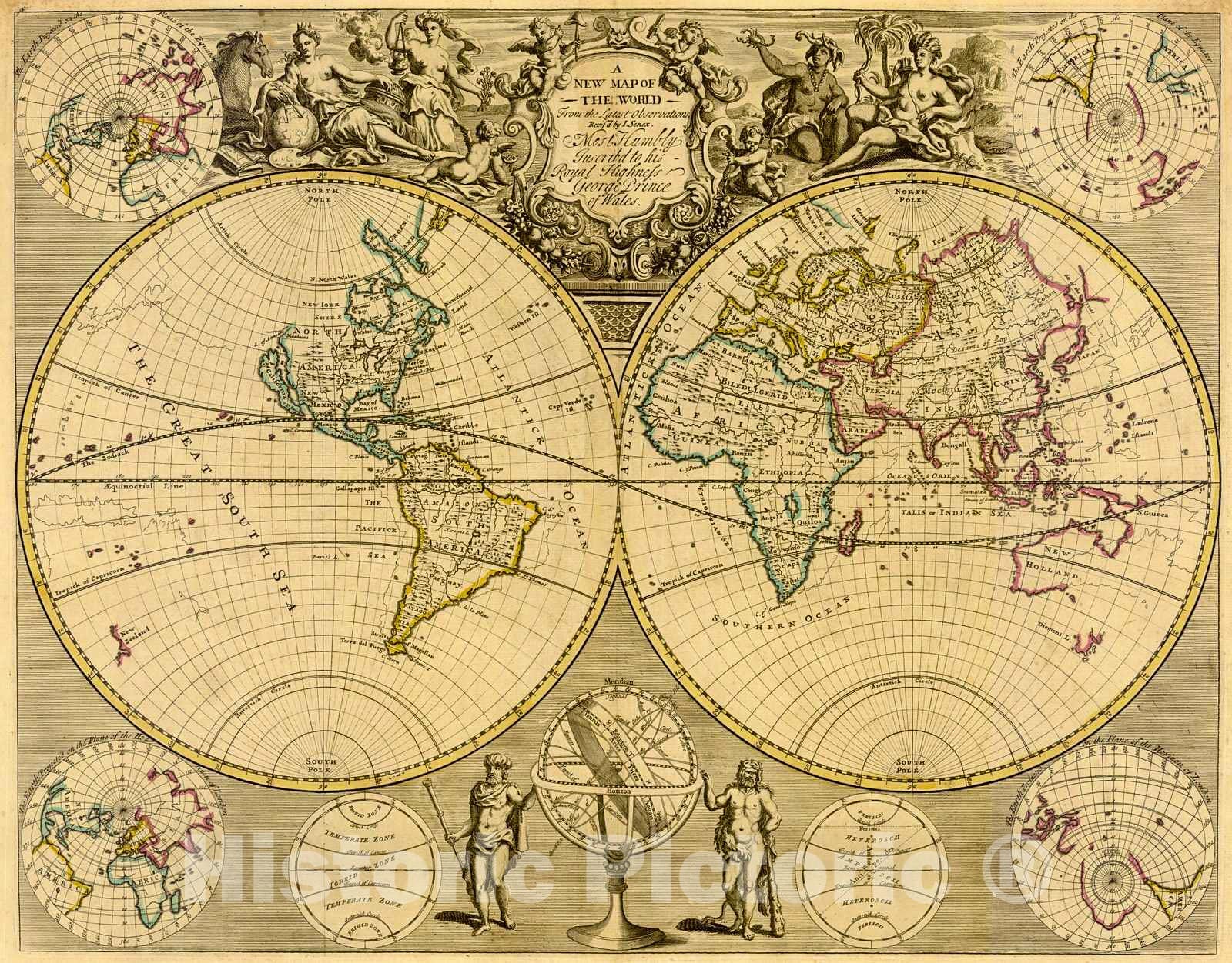 Historic Map : 1721 A new map of the world from the latest observations : Vintage Wall Art