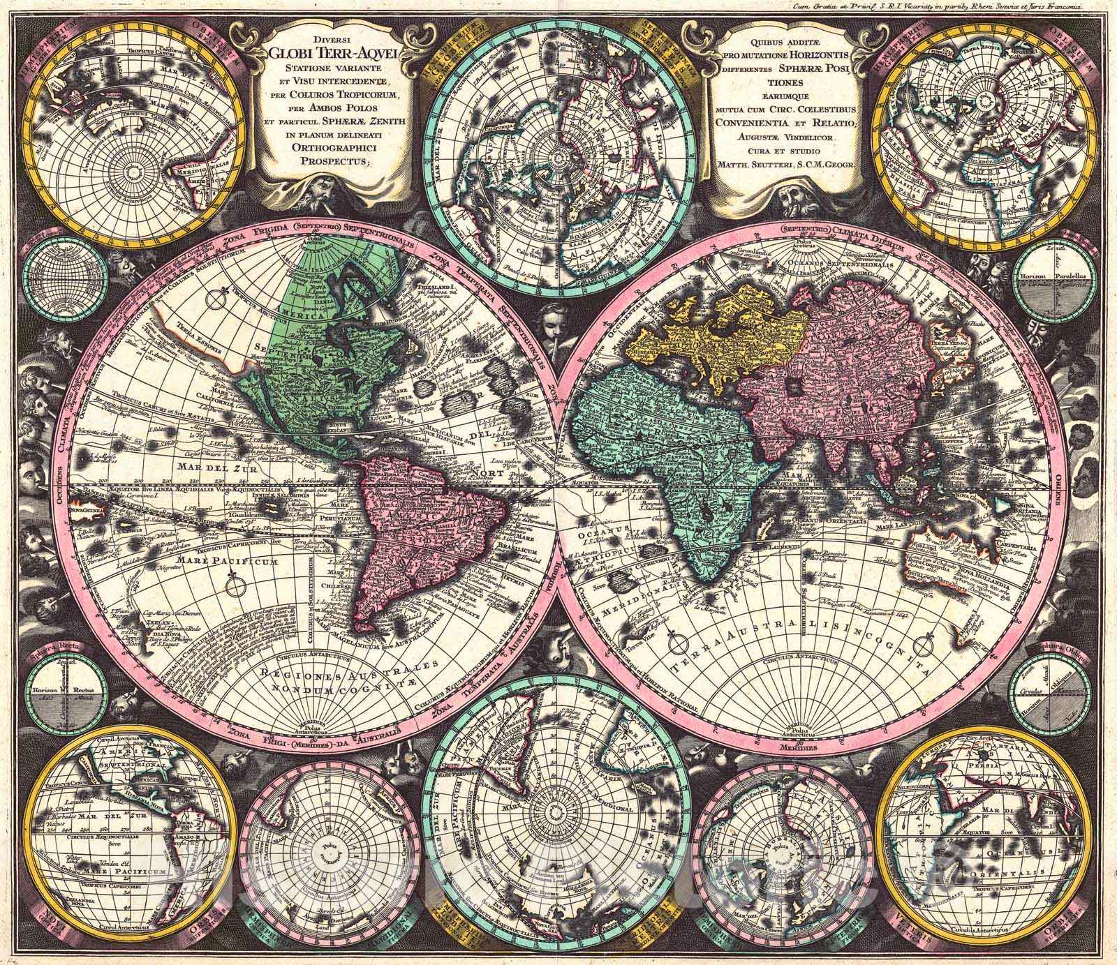 Historic Map : 1725 Diversi globi terr-aqvei statione variante et visu intercedente per coluros tropicorum, per ambos polos et particul : Vintage Wall Art