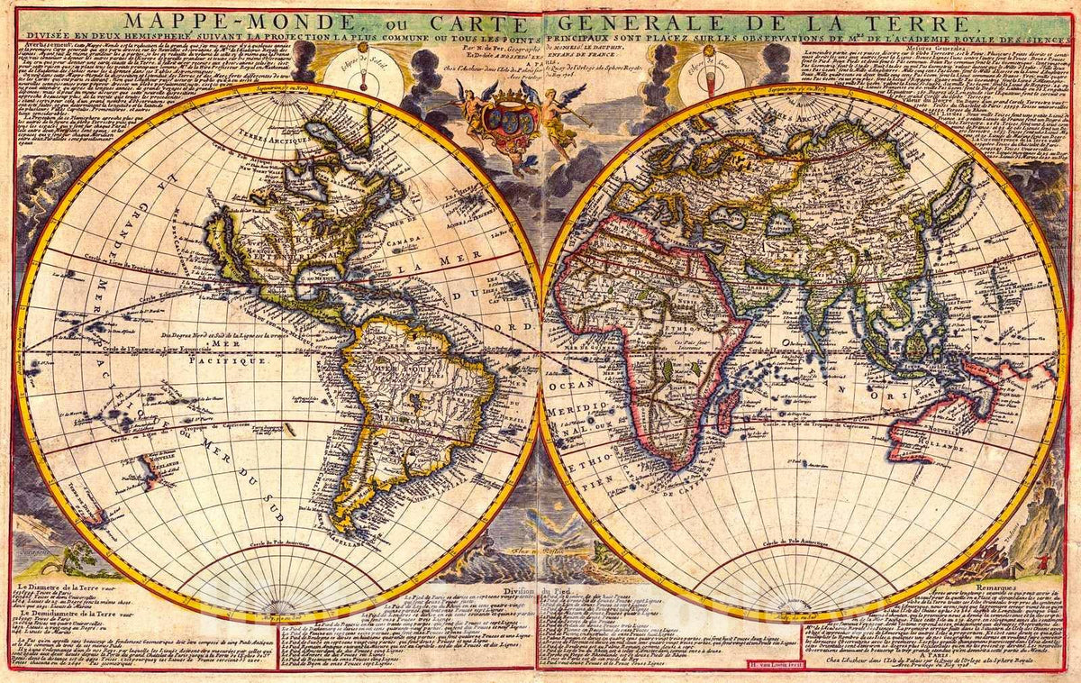 Historic Map : 1728 Mappe-Monde ou Carte Generale de la Terre : Vintage Wall Art