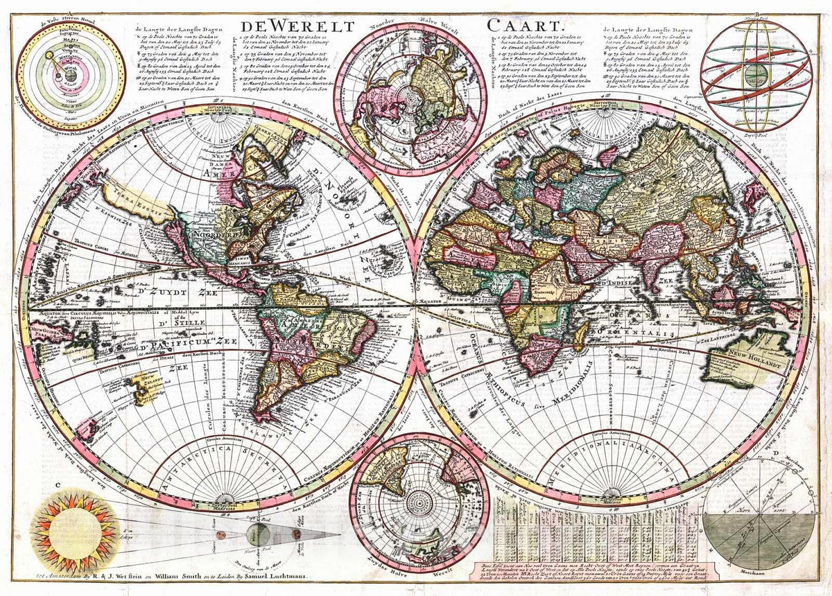 Historic Map : 1728 De Werelt Caart : Vintage Wall Art