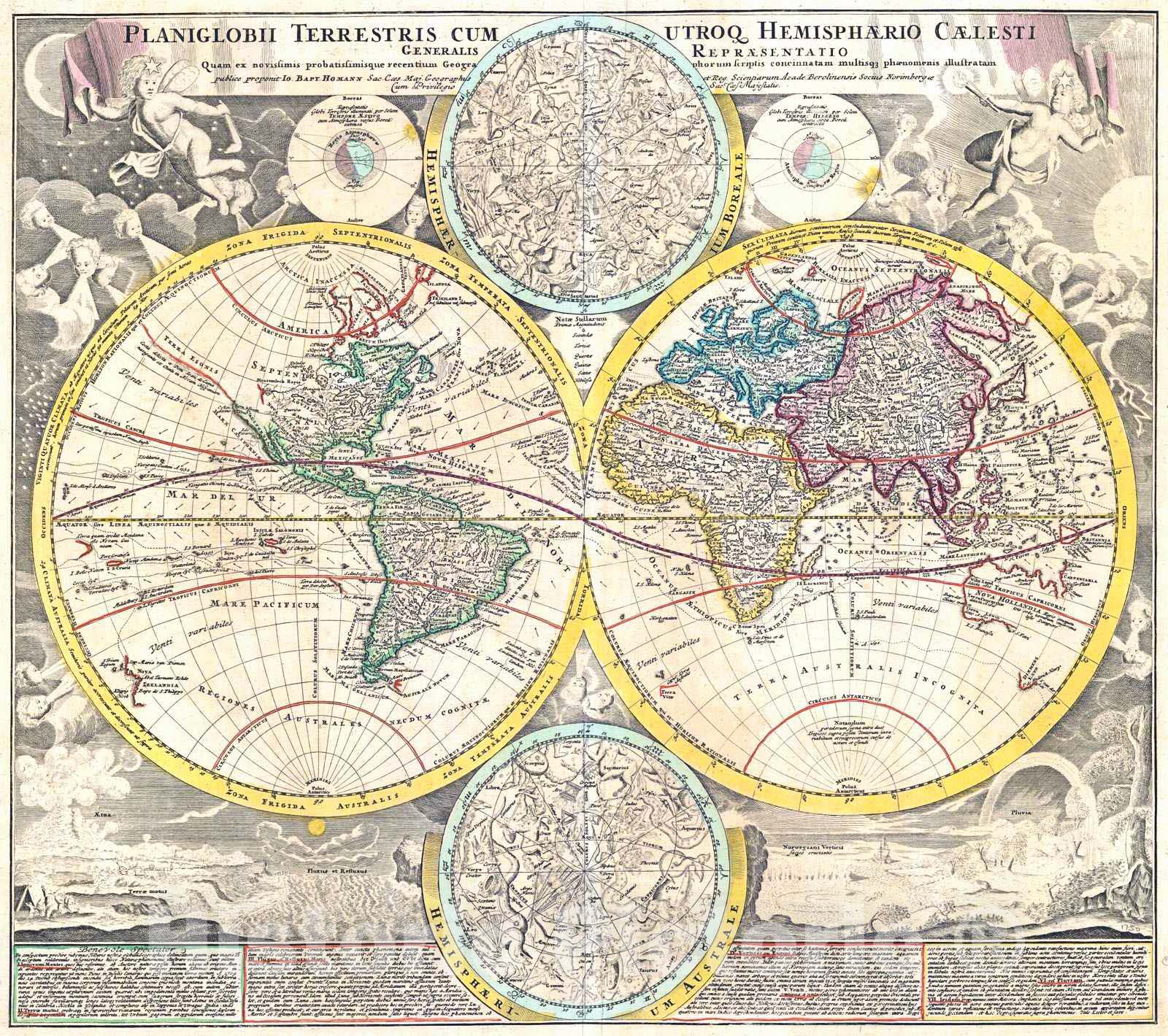 Historic Map : 1730 Planiglobbi terrestris cum utrog hemisphaerio caelesti generalis repraesentatio : Vintage Wall Art
