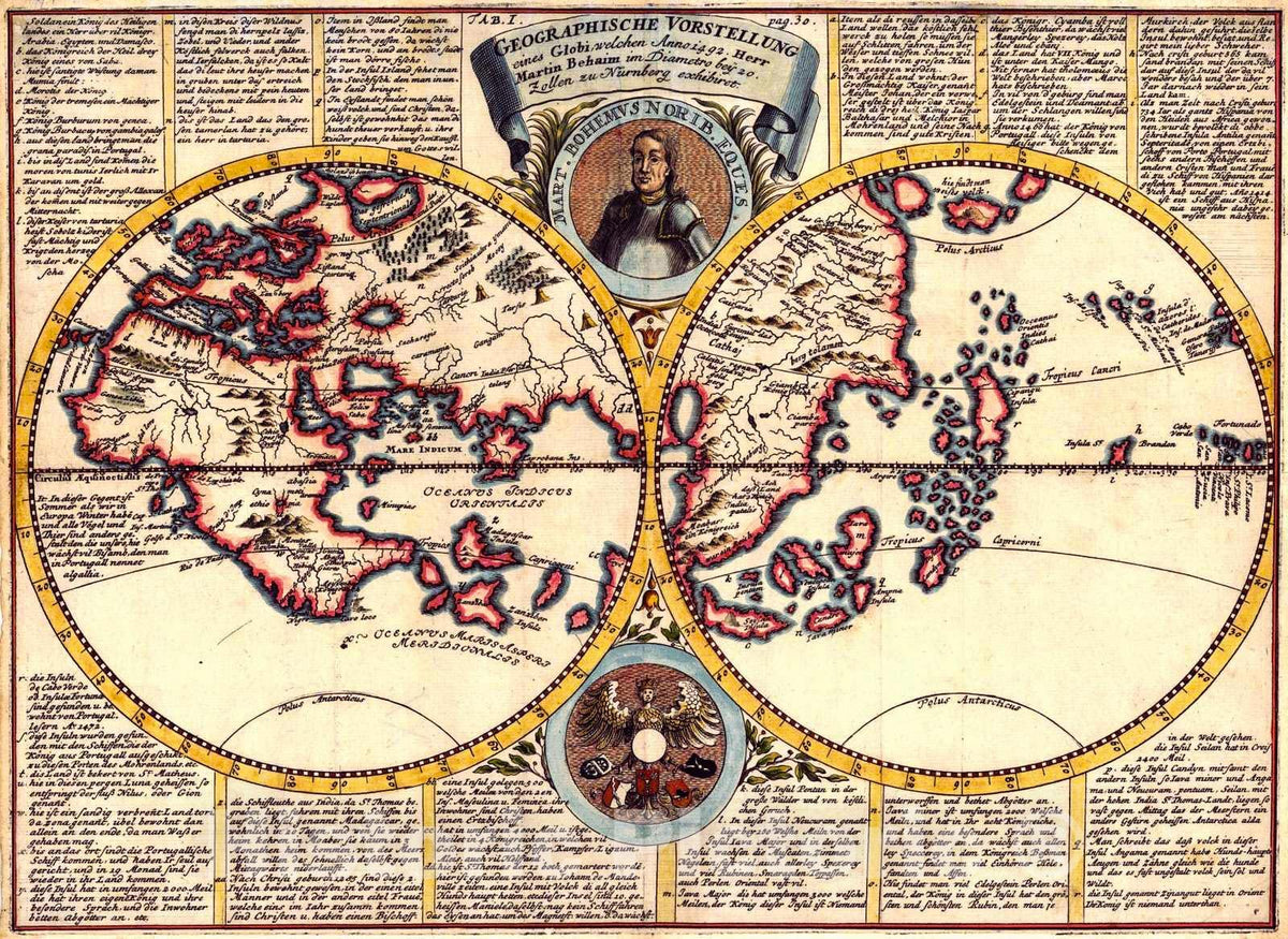 Historic Map : 1730 Geographische Vorstellung eines Globi welchen anno 1492 : Vintage Wall Art