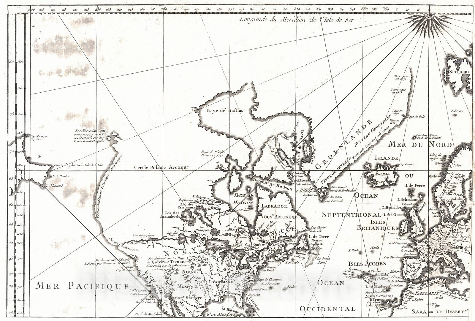 Historic Map : 1748 Essay d'une Carte Reduite Contenant les Parties connues du Globe Terresttre : Vintage Wall Art
