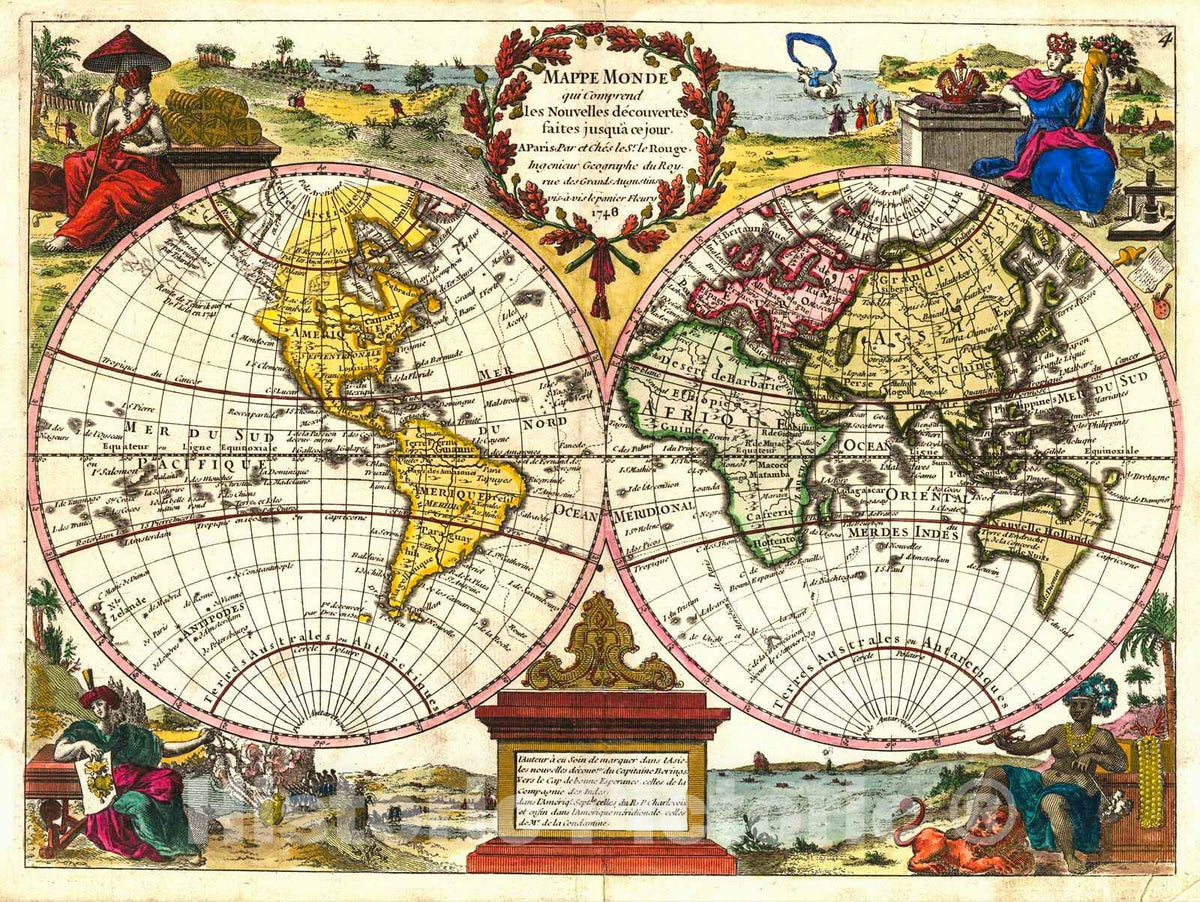 Historic Map : 1748 Mappe Monde qui Comprend les Nouvelles discouvertes faites jusqua ce jour : Vintage Wall Art